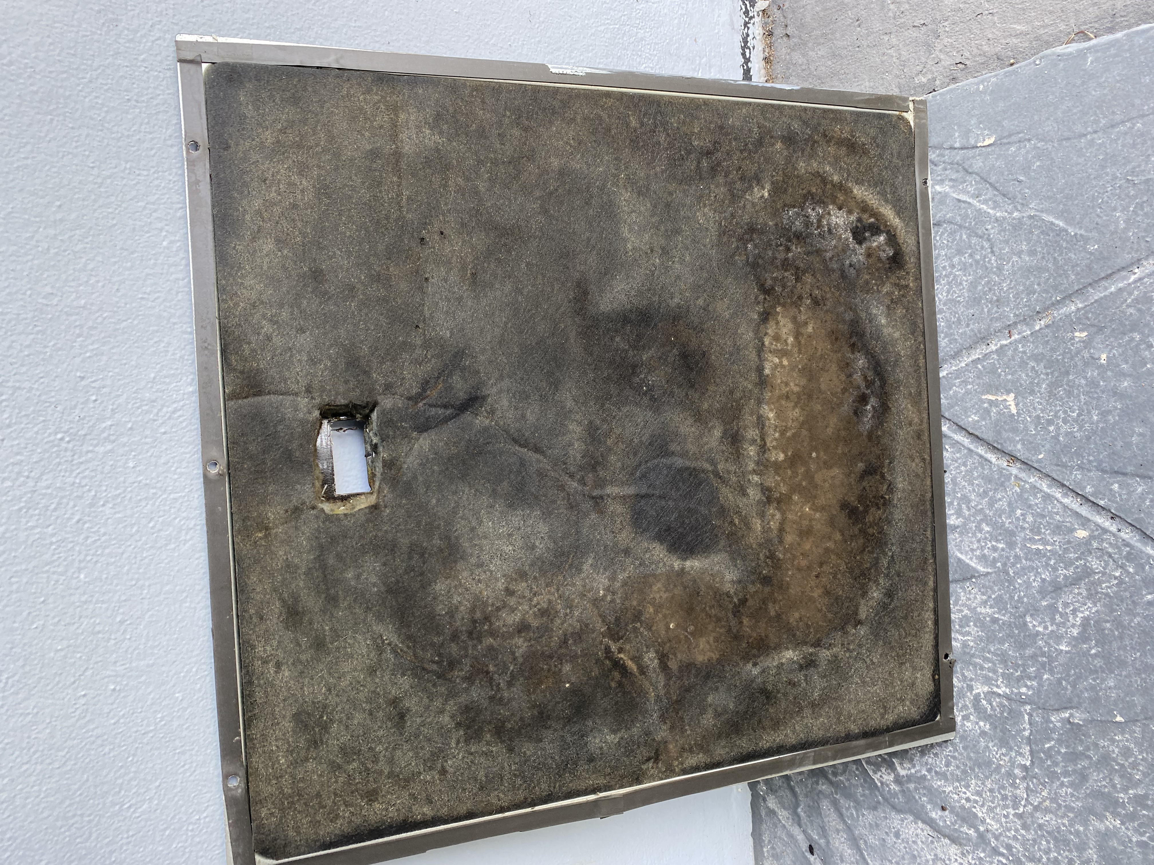 Lined HVAC duct with visible dirt buildup before cleaning, North Naples